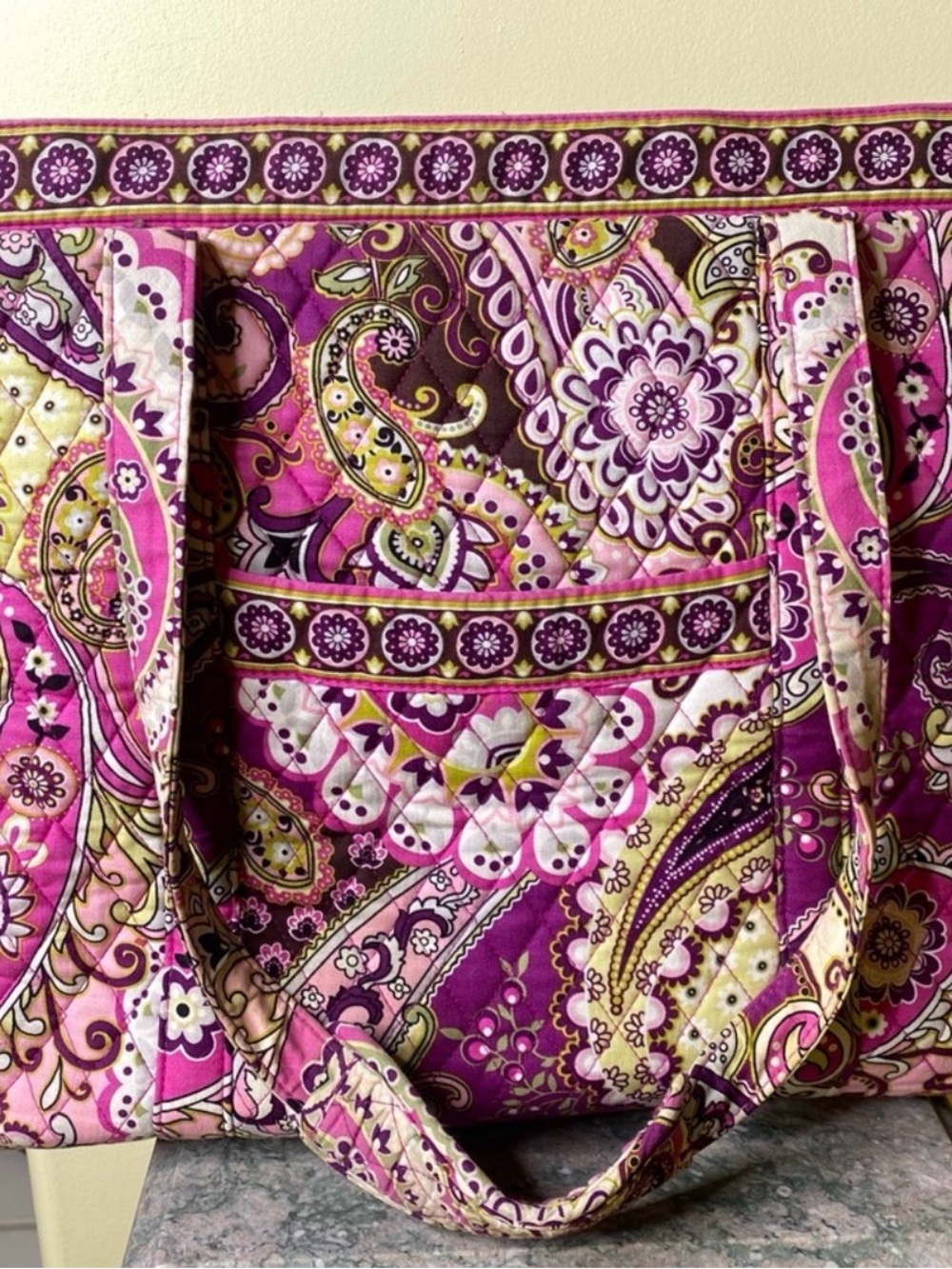 Vera Bradley Purple Pink Paisley Quilted Tote